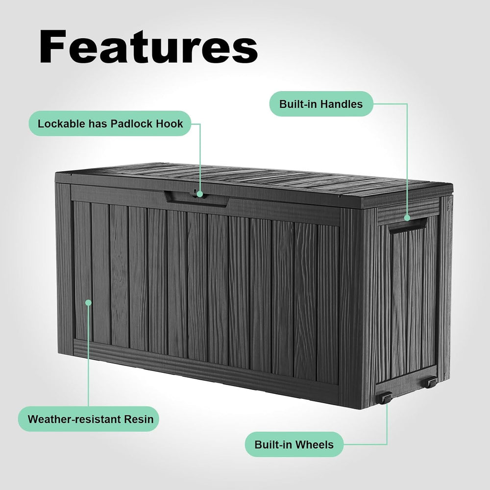 Outdoor Waterproof Resin Storage Deck Box Lockable Outside Bench UV Resistant...