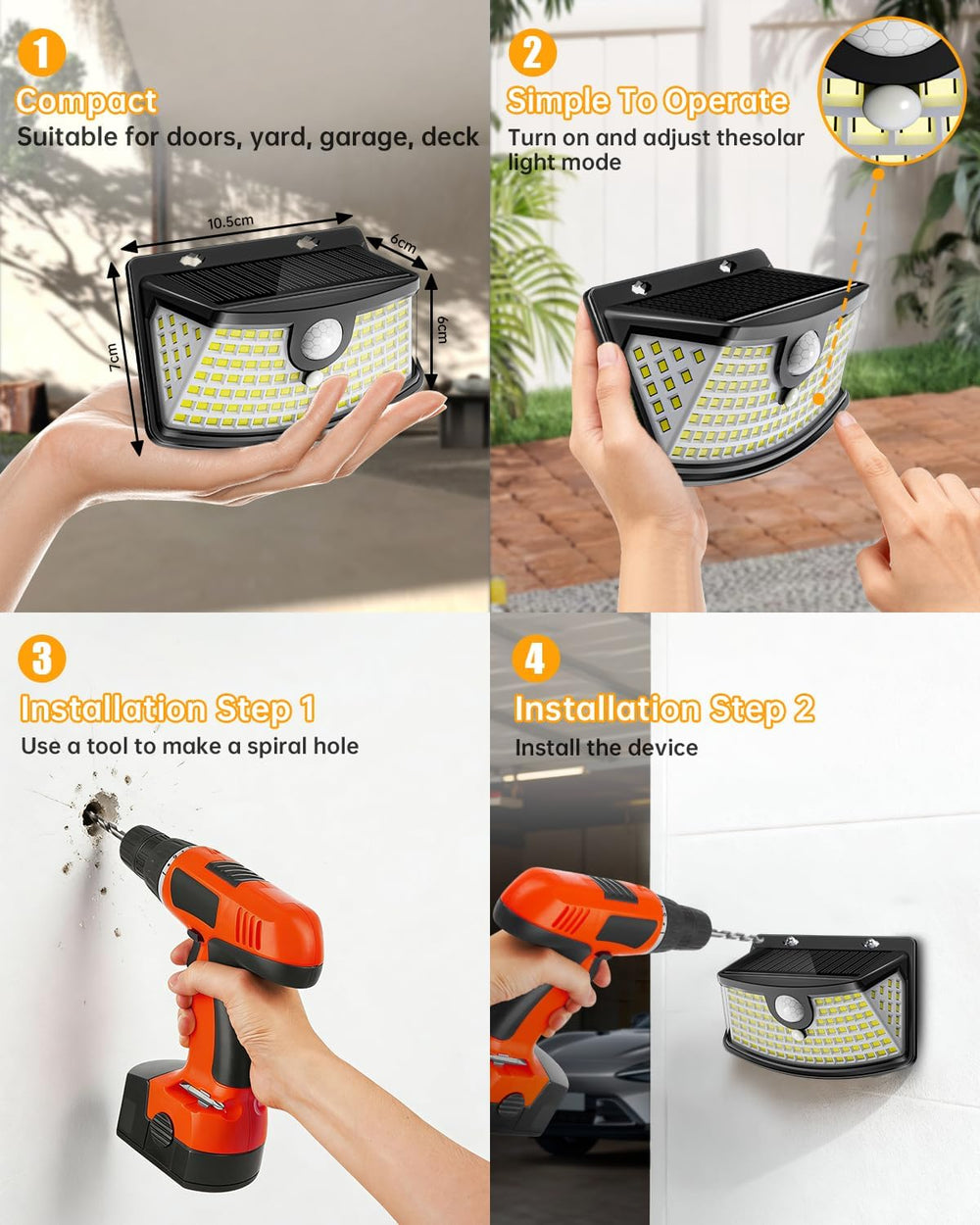 Aootek Solar Motion Sensor Lights Outdoor 120 LEDs, Black, 8 Pack