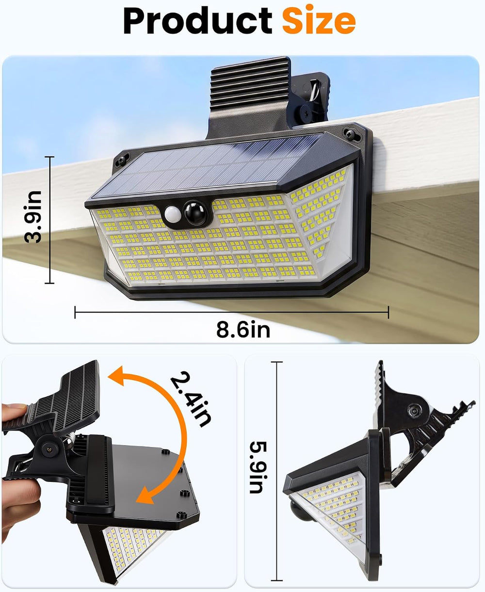 LUHLEE 470 LED Clip On Solar Light Outdoor, Motion Sensor Lights for Fence
