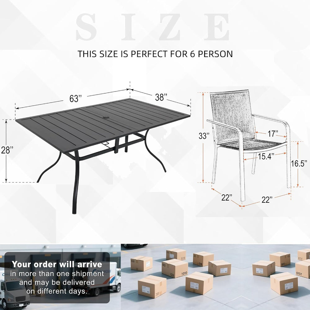 Outdoor Patio Dining Set with 63"x38" Rectangle Table,Gray Stackabl...