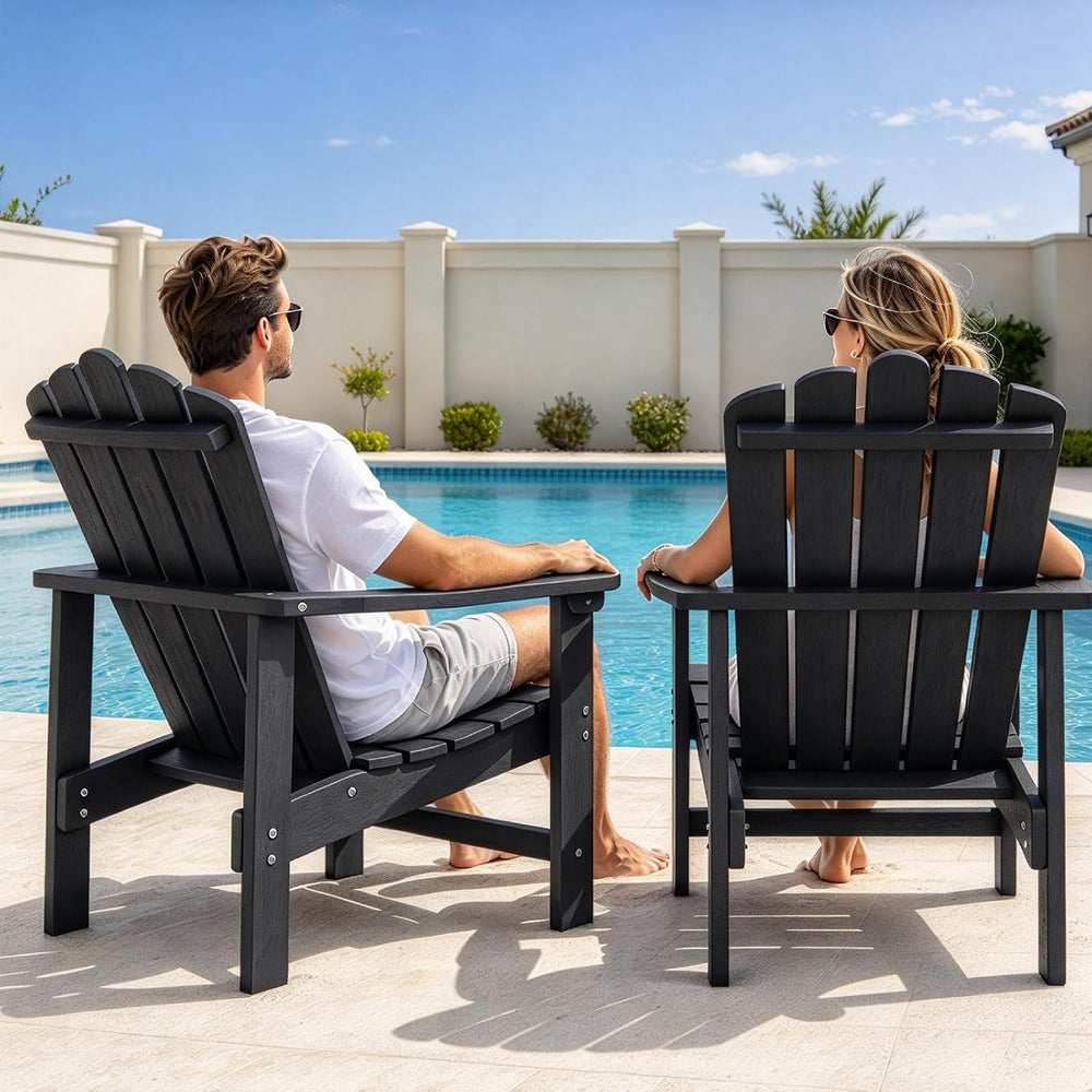 HDPE Stackable Adirondack Chairs Set of 4, Black