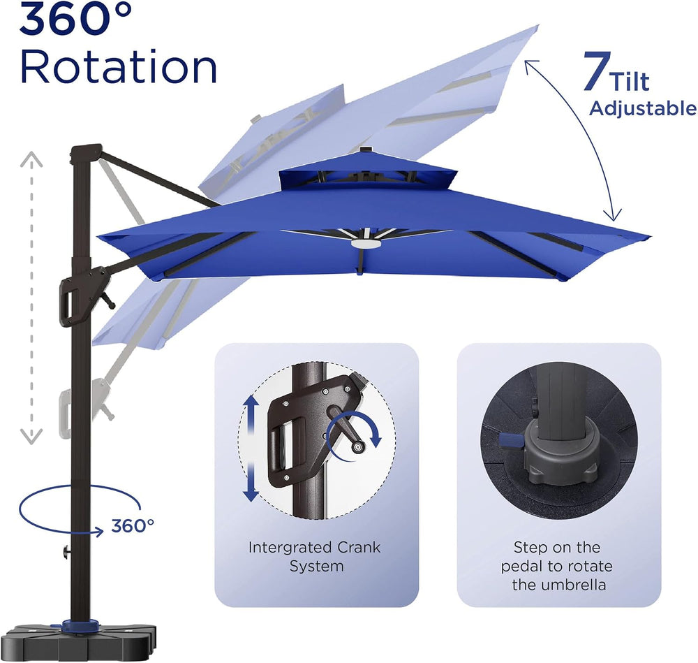 Deconk 10' X 13' Patio Cantilever Outdoor Umbrella with Base and LED ...