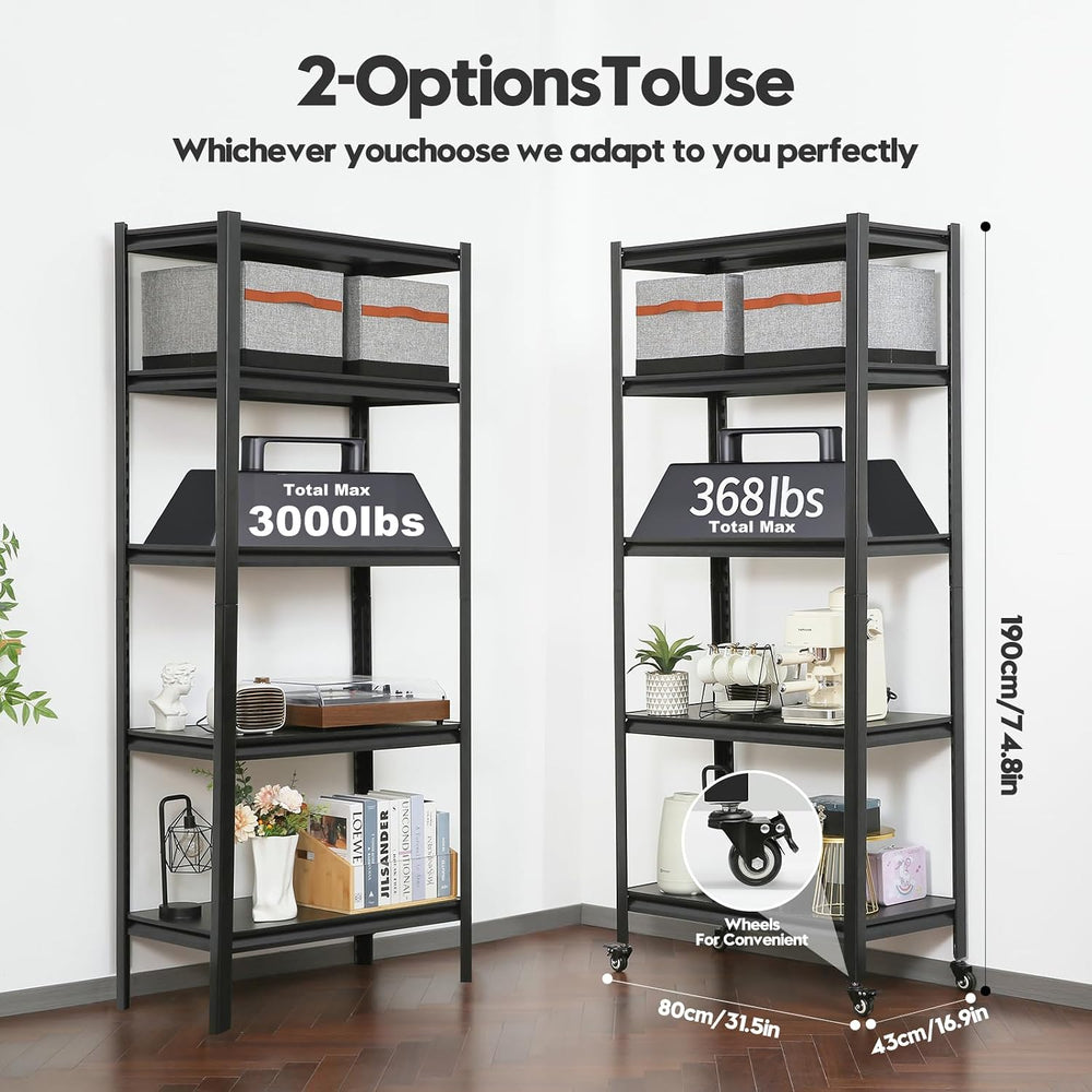 Lauxery 5-Tier Heavy Duty Storage Shelves with Lockable Casters - 3000LBS Cap...
