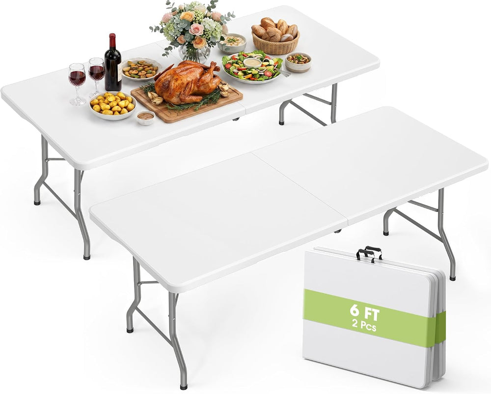 Pureegg 6ft Folding Table, Foldable Dining Indoor Outdoor White 2 Pack