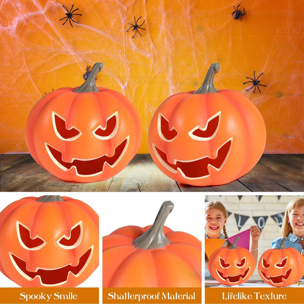 Rocinha 2 Pack Plastic Jack O Lantern Pumpkins Halloween Light up Pumpkin Out...