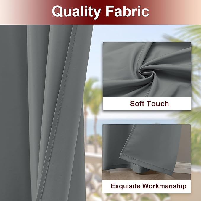 HolidayIdeas Grommet Top Outdoor Curtains for Patio Waterproof 8 Pcs All Weat...