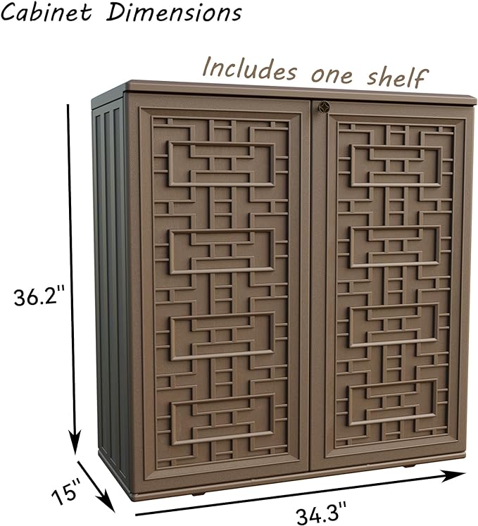 Indoor Outdoor Storage Cabinet Waterproof with 1 Shelf, Plastic Outdoor Stora...