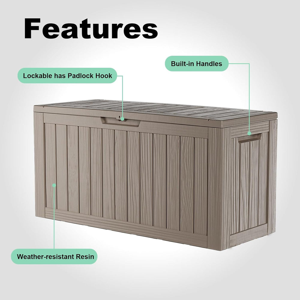 85 Gallon Outdoor Storage Box Waterproof, Resin Deck Box with Lockable Lid, W...