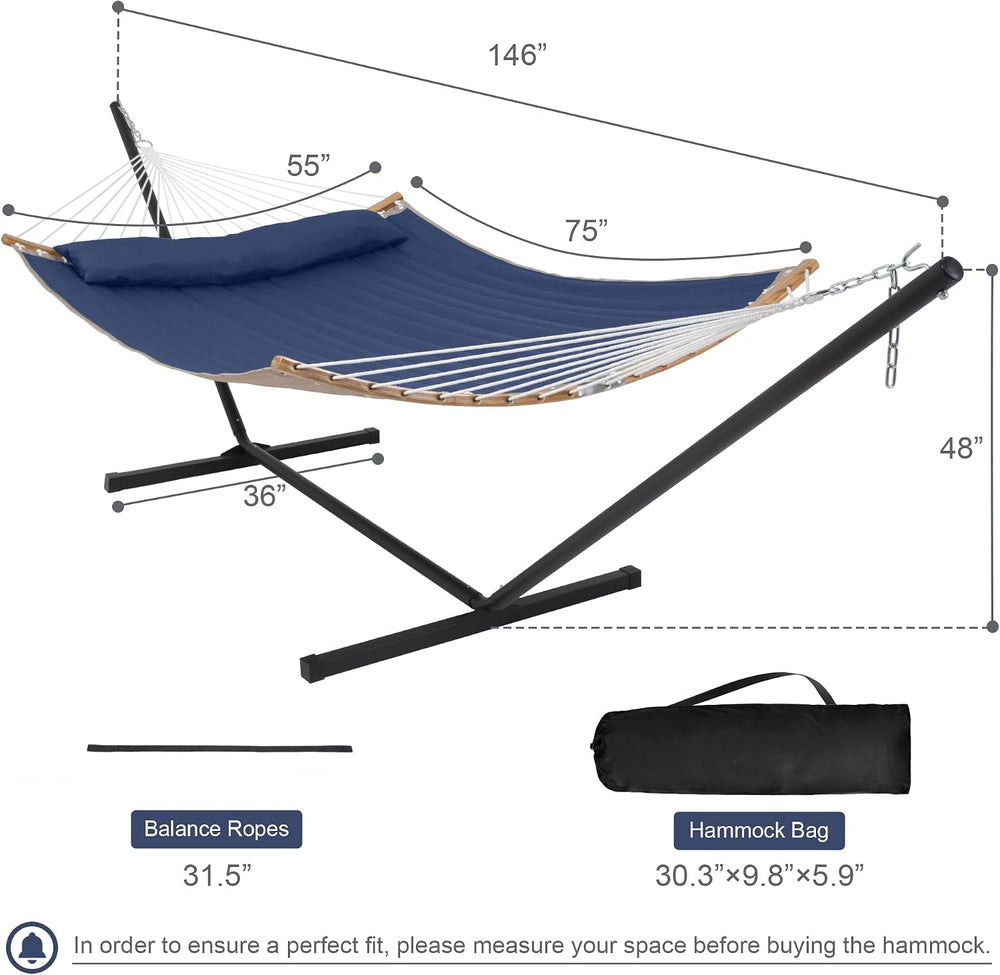 2 Person Hammock with 12FT Stand, Outdoor Hammock, Navy Blue