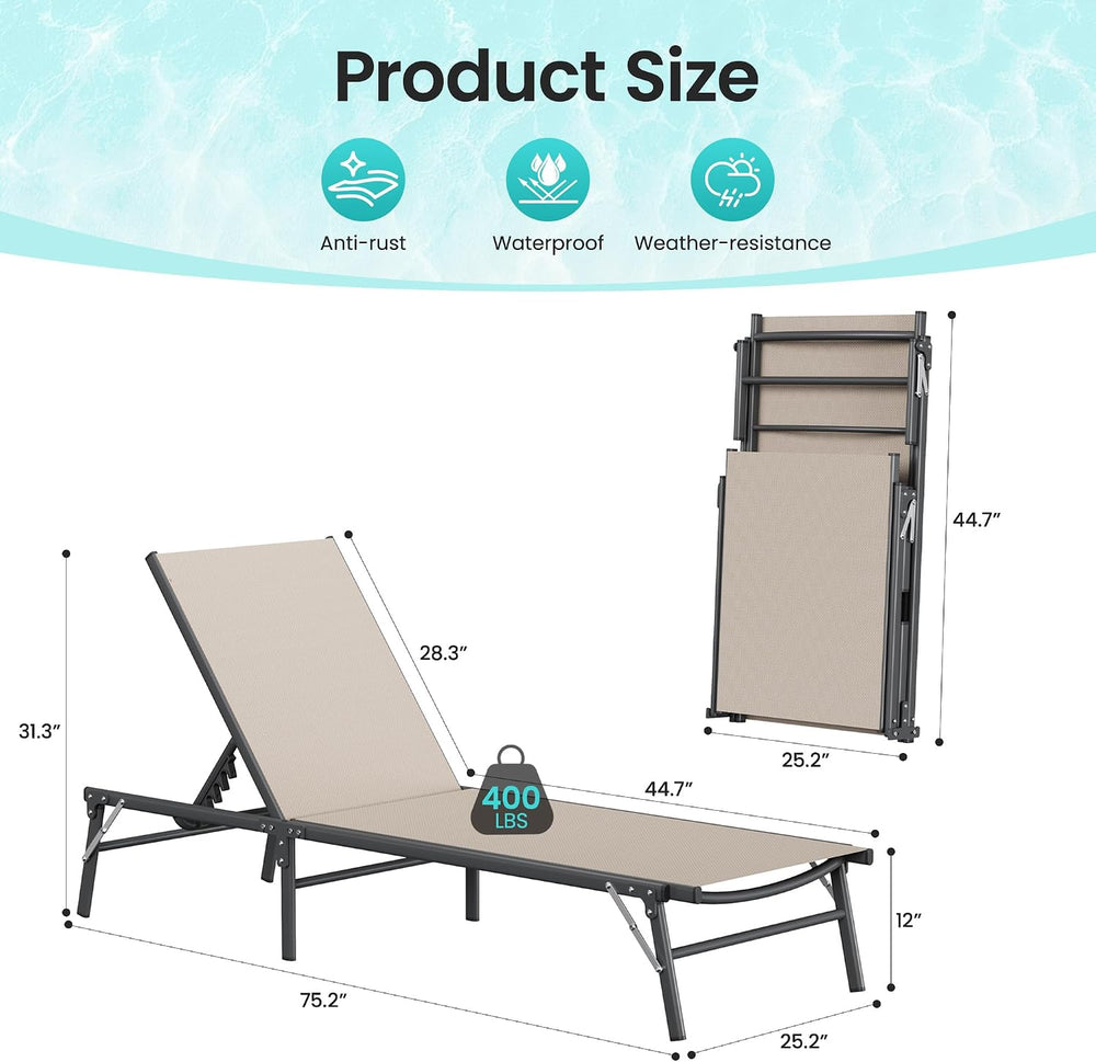 Amopatio Outdoor Lounge Chairs Poolside Chaise Lounge for Patio Set of 2 | wi...