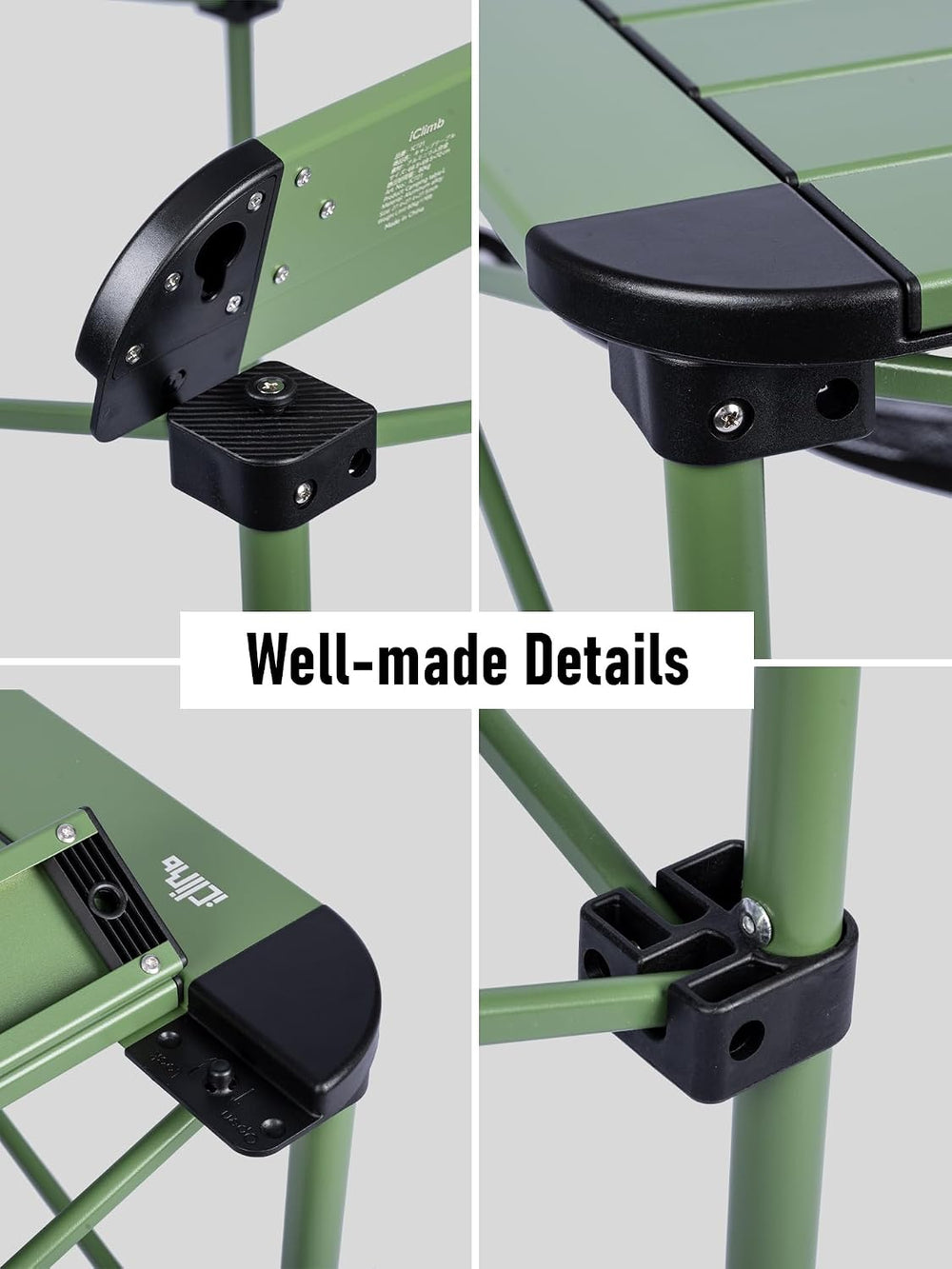 iClimb Lightweight Stable Alu. Folding Square Table Roll Up Top (Green, L)