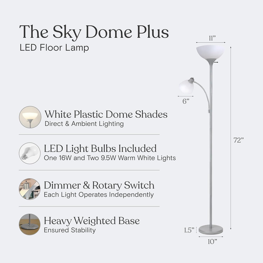 Brightech Sky Dome Plus LED Floor lamp, Torchiere Super Bright Floor Lamp wit...
