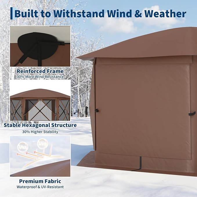 13x13FT 6-Sided Pop Up Gazebo Tent,One-Push Setup Canopy Tent with Removable ...
