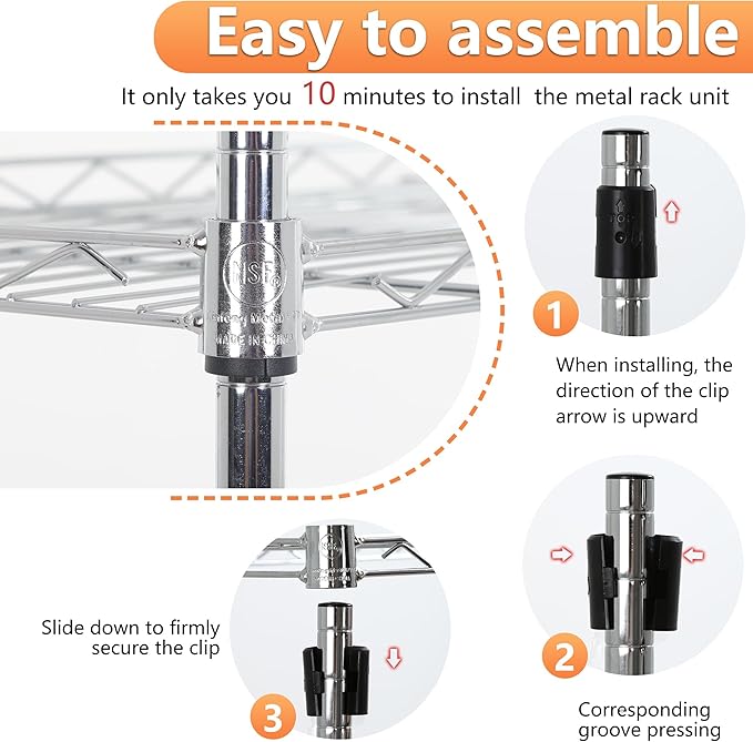 BestOffice | 5-Tier Wire Storage Shelves | 17x12x48 | Chrome | with Adjustabl...