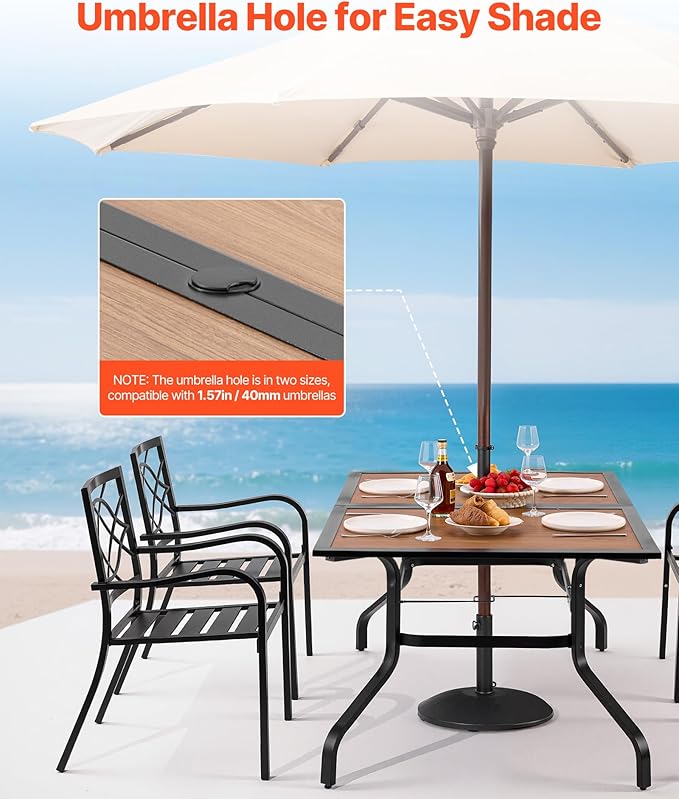 VEVOR Outdoor Patio Dining Table, 59 inch Long Rectangular Wood-Like Steel Sl...