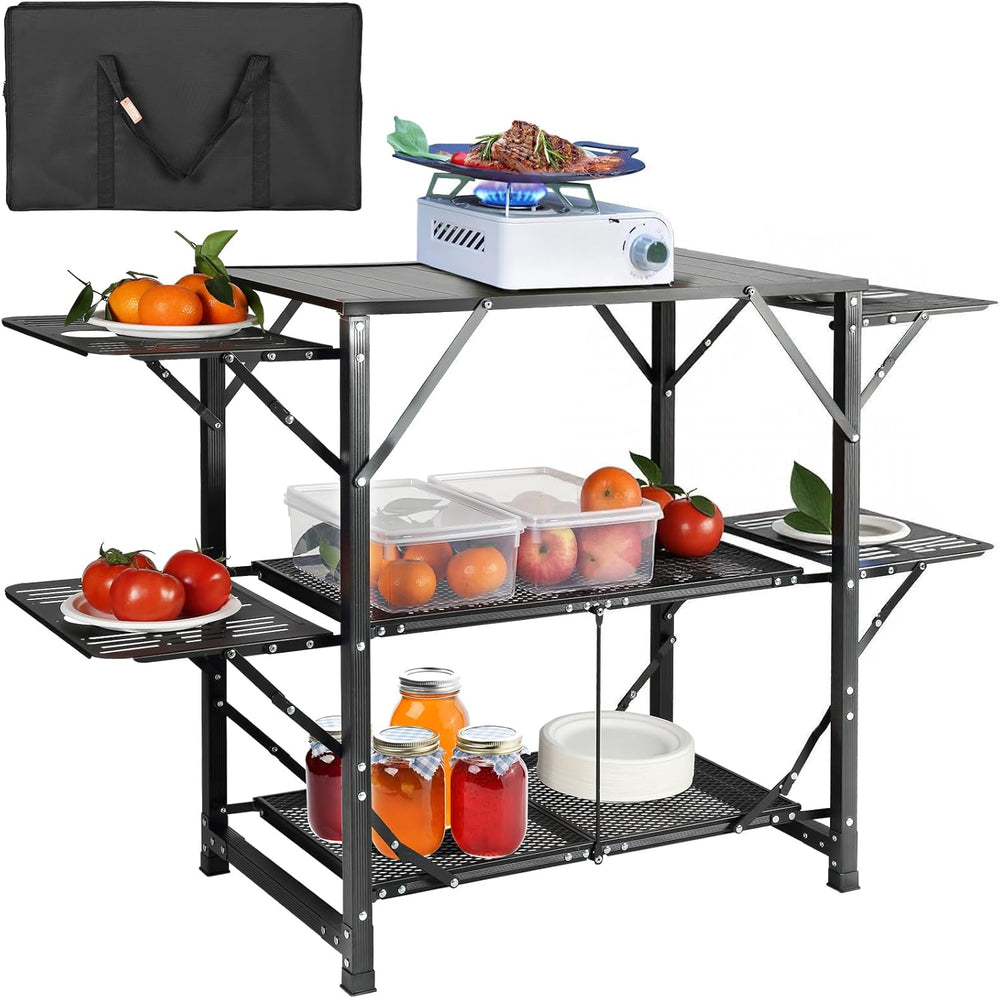 VEVOR Camping Kitchen Table, Aluminum Folding Portable Outdoor Cook Station w...