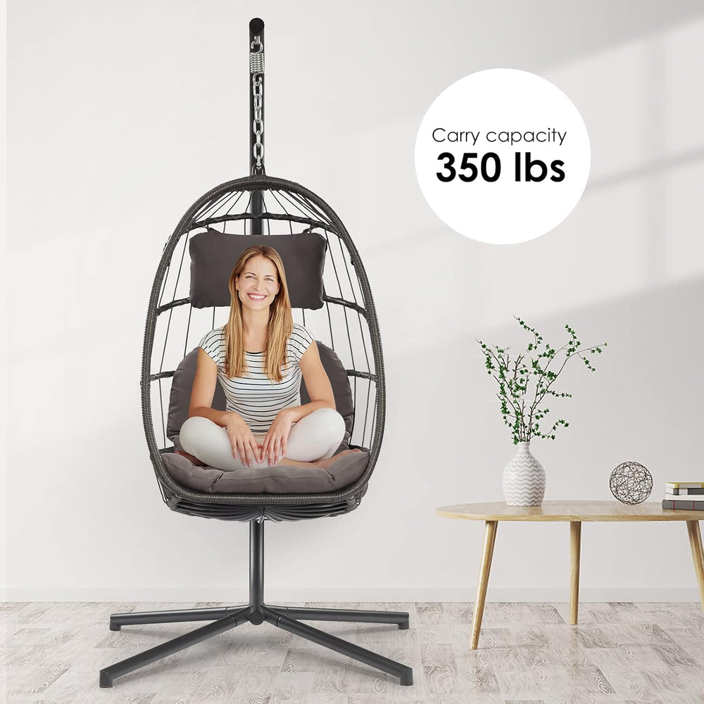 Egg Chair with Stand - Patio Rattan Wicker Hanging Swing Egg Chair Hammock Ch...