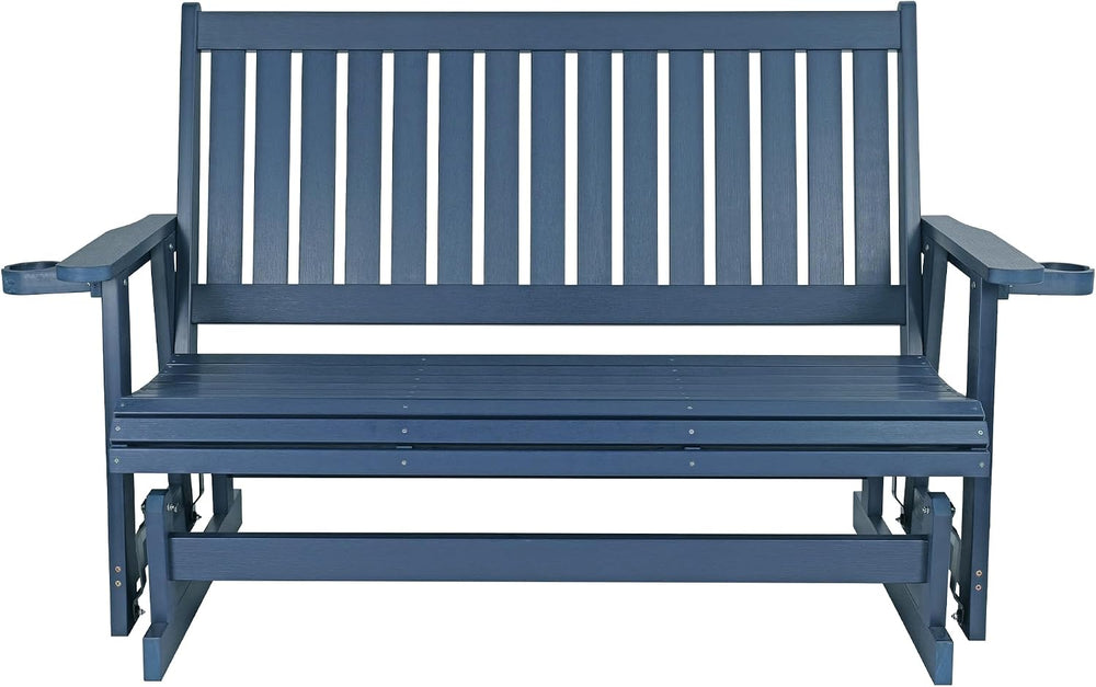 HIPS Patio Glider with Cup Holders, Durable Poly Lumber Material, All-Weather...