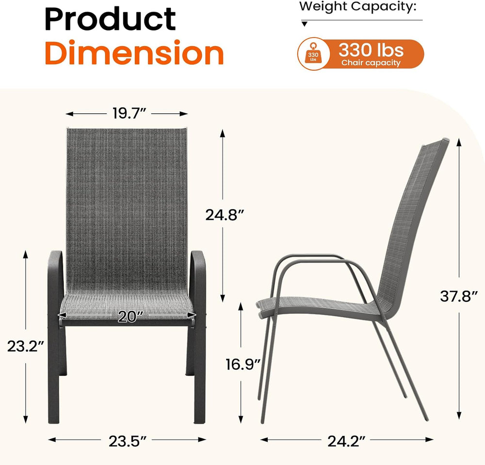 JEAREY Patio Dining Chairs Set of 6, Stackable Outdoor Chairs, Grey