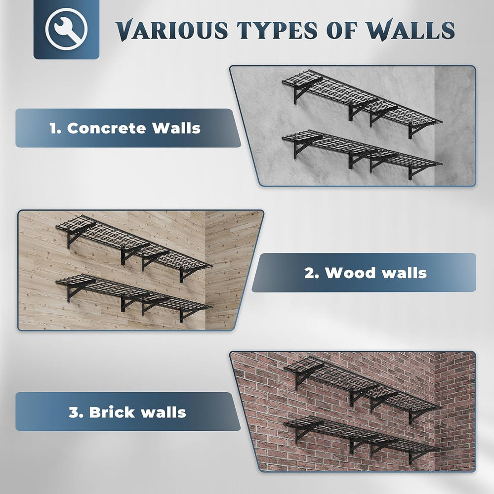 4 Pack Garage Shelving Wall Mounted, 1.5x4ft, 1400LB Heavy Load