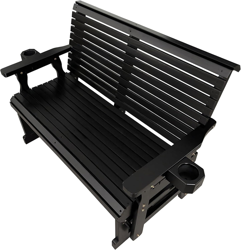 Fortune Candy Patio Glider with Cup Holders, Matte Black, 2-Seater