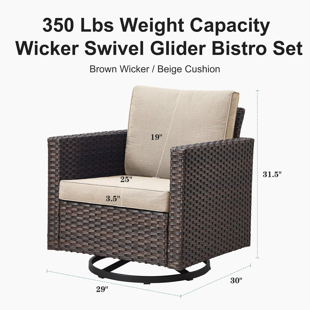 Belord Wicker Chairs Outdoor Bistro Set Oversize Patio Swivel Rocker, Rattan ...