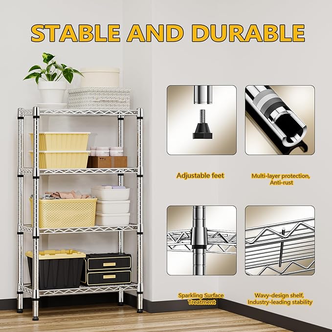 1000 lbs 4 Tier Shelf Metal Storage Shelves Wire Rack Closet Organizers for G...