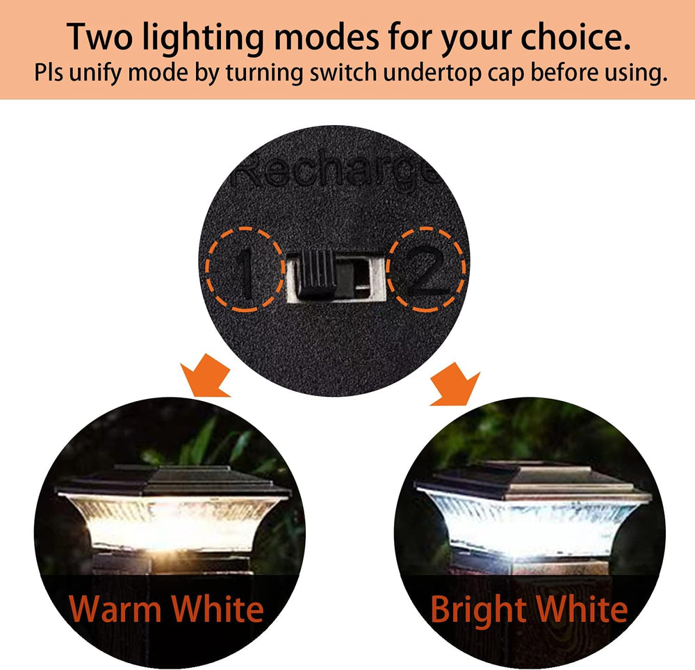 6PK Solar Post Cap Lights Outdoor Fence Cap Light for 4x4 Wooden Posts