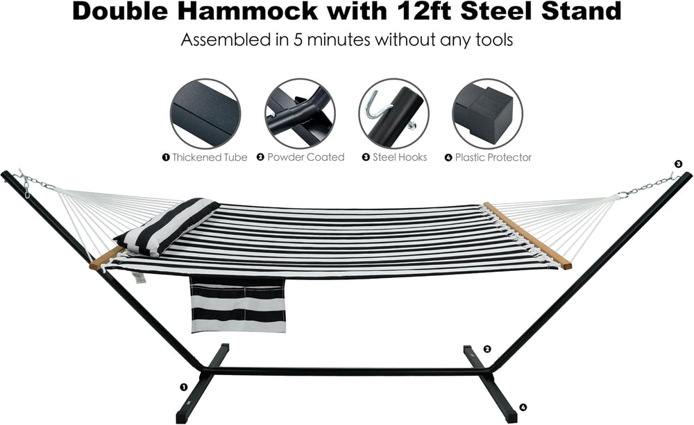 GAFETE 2 Person Hammock with Stand for Outside, Heavy Duty Steel Stand