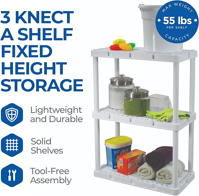 Gracious Living 2 Pack Light Duty Storage Shelves, Knect-A-Shelf 3-Shelf Vent...