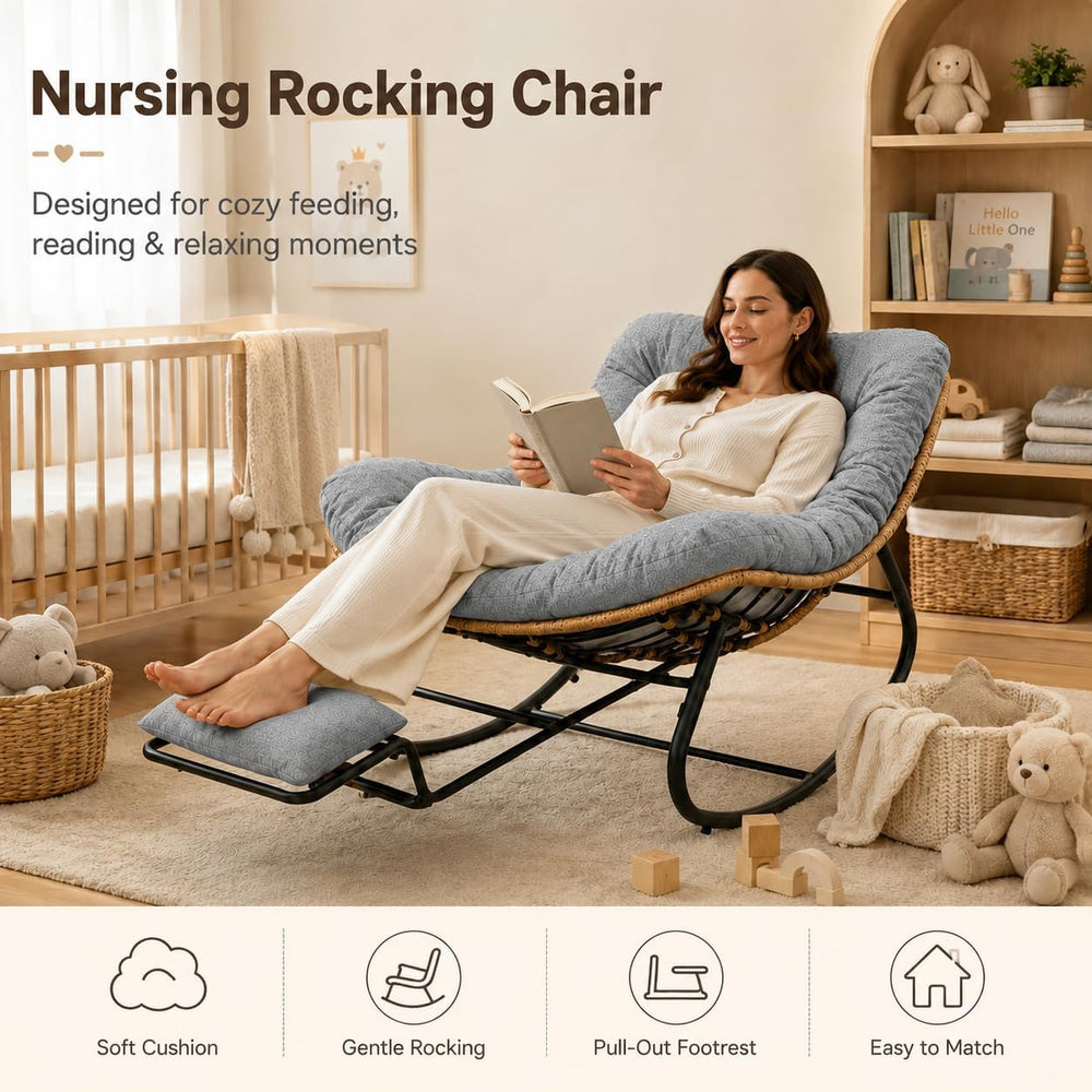 Oversized Rocking Chair with Zero-Gravity Foot Rest & Ottoman, Comfy Loun...