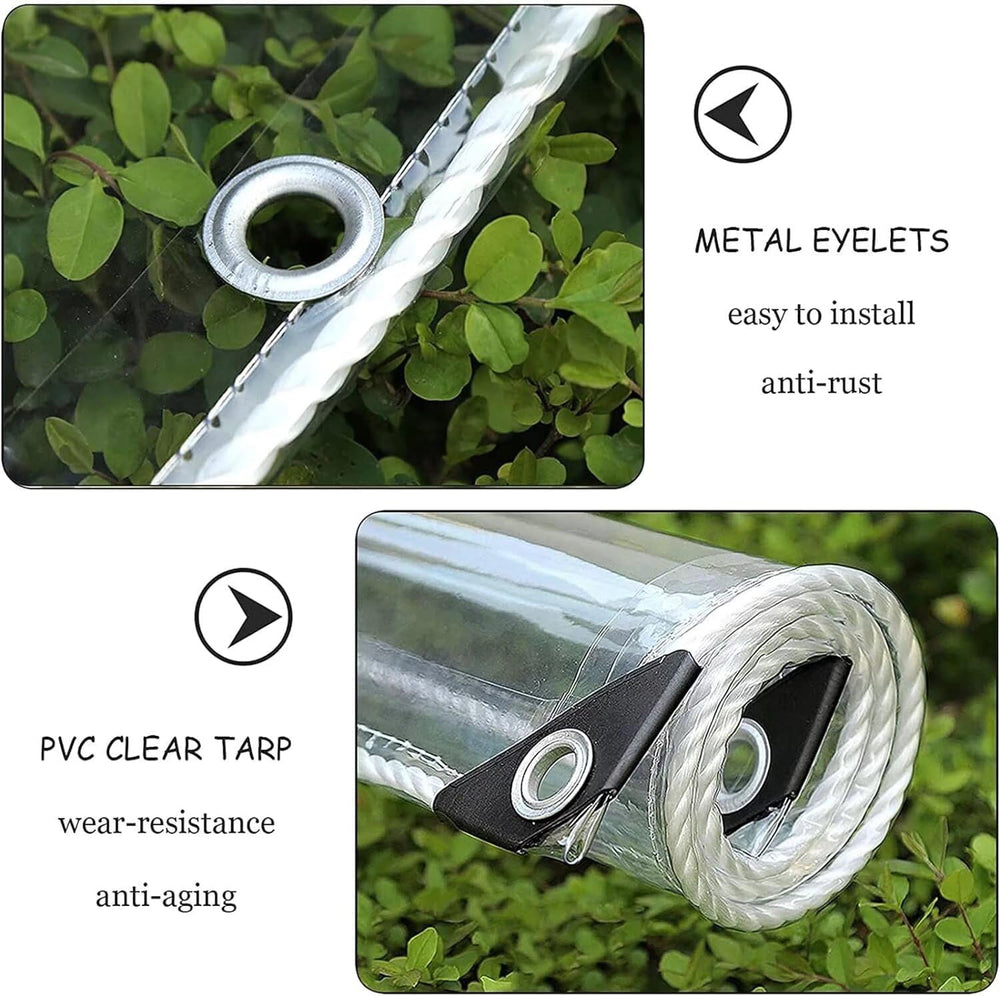Clear Tarp with Grommets 6x6ft 14Mil Transparent Heavy Duty PVC Vinyl Cover