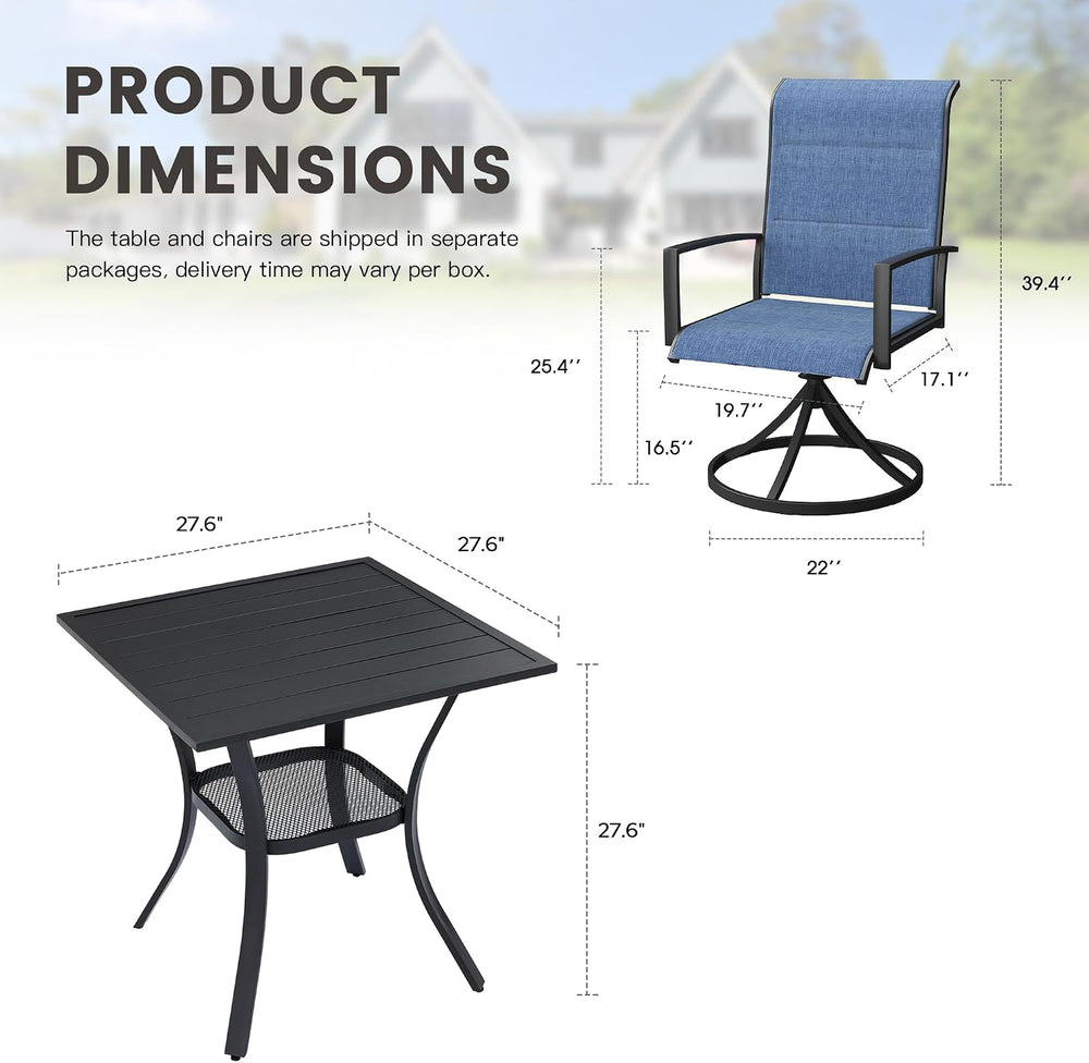 Outdoor Dining Set for 2, 28" Metal Square Outdoor Dining Table and Padd...