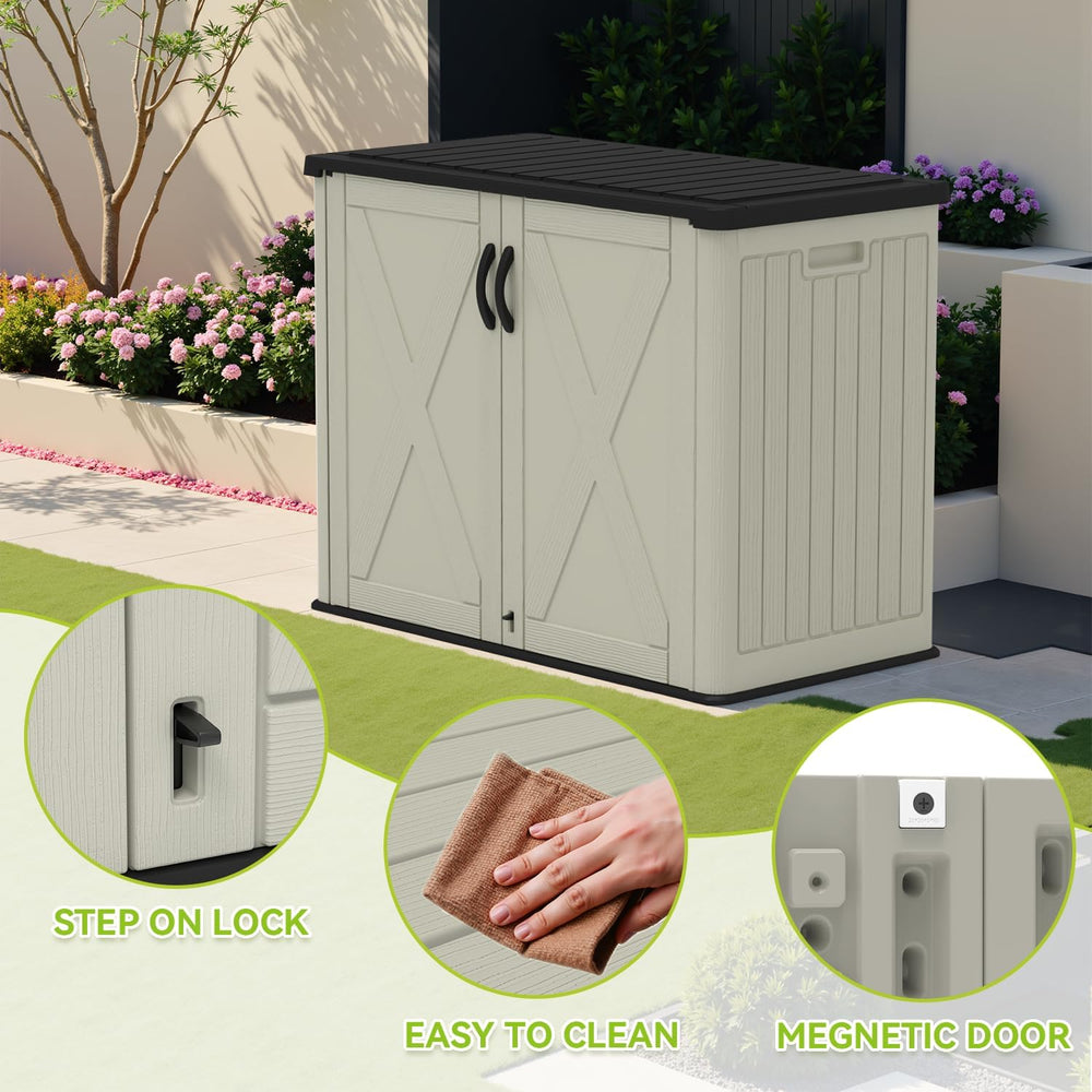 Devoko 26 Cu Ft Resin Outdoor Storage Cabinet, Plastic Horizontal Shed