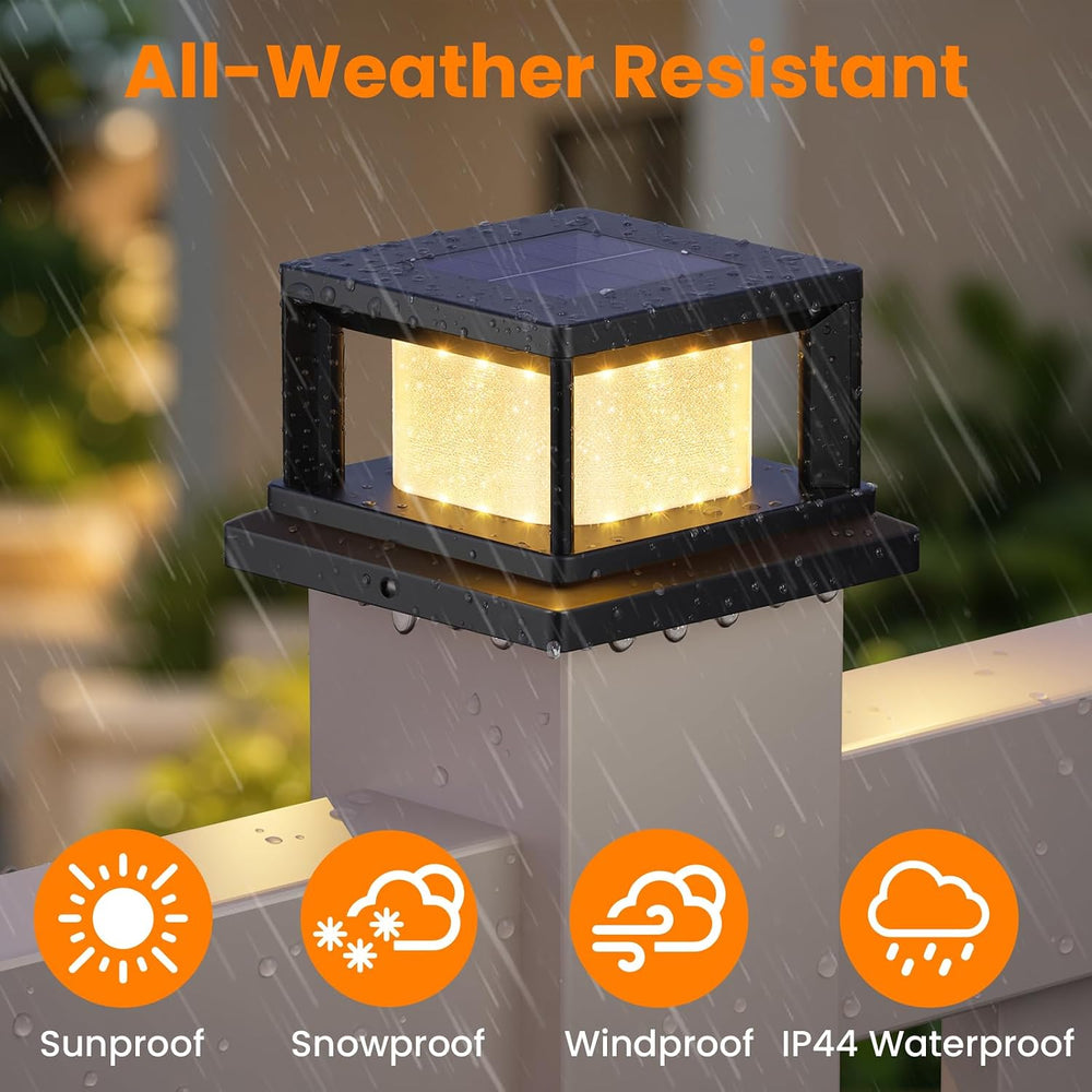 Mlambert 8 Pack 4x4 Solar Post Light, 2 Modes Wooden Vinyl Fence Cap, Black