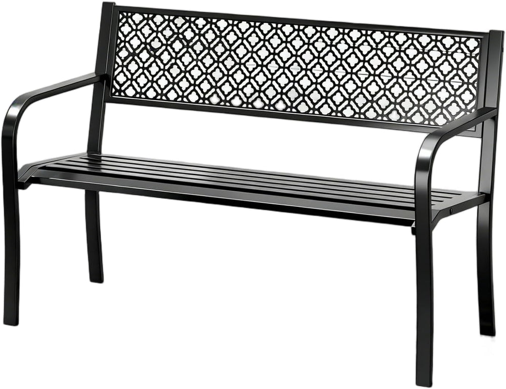 GarveeHome 50" Outdoor Bench for 2 Person,Heavy Duty Metal Steel Patio B...