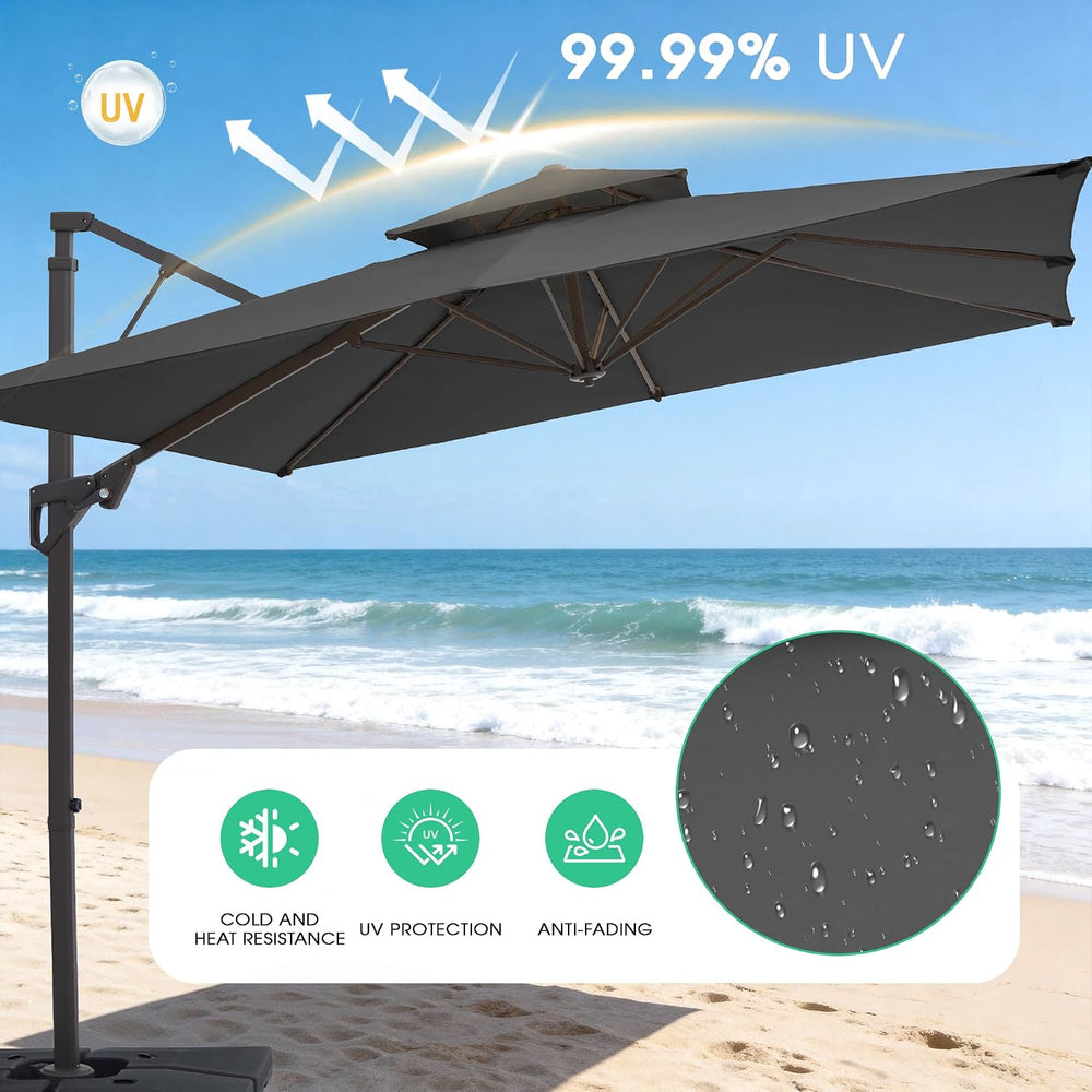 JEAREY 10x10 ft 2-Tier Cantilever Patio Umbrella, Outdoor Offset Umbrella