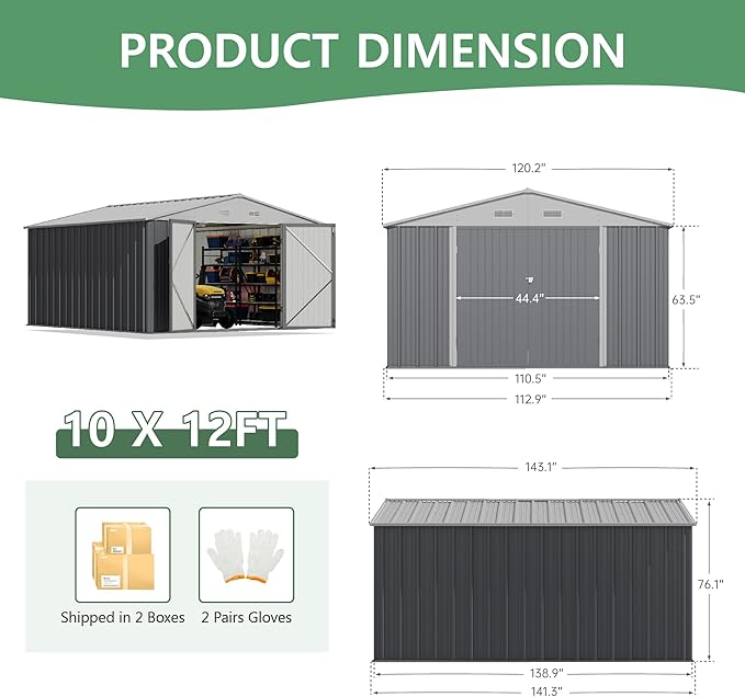 Devoko 10x12 FT Outdoor Storage Shed, Large Metal Storage Sheds with Lockable...