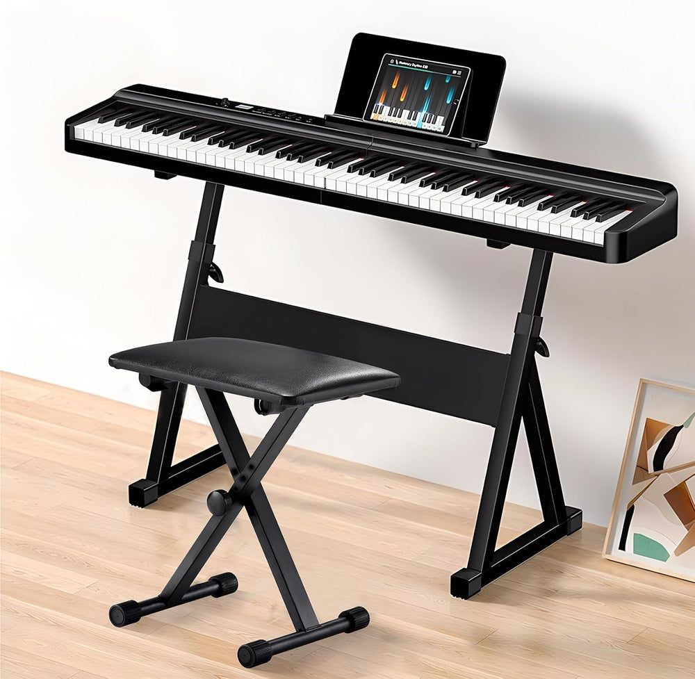 Keyboard Bench X-Style Height Adjustable Padded Cushion Foldable Stool Portab...