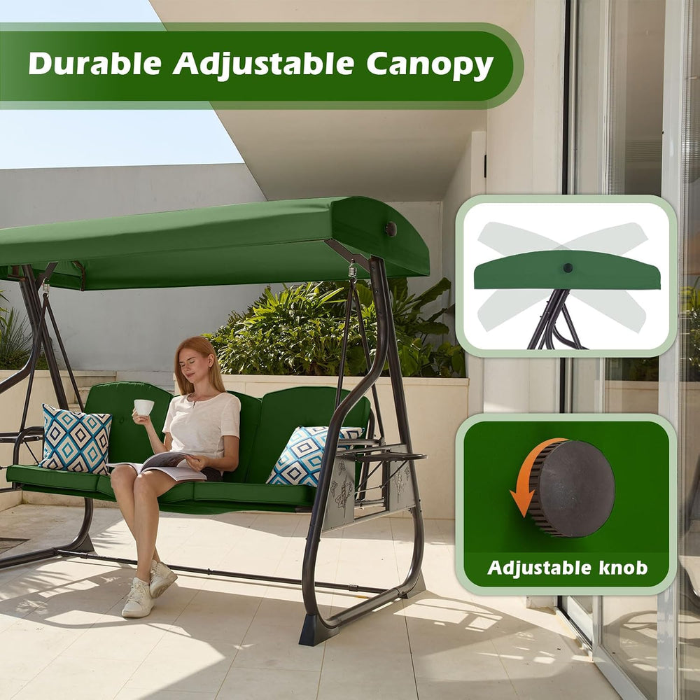 ZZW 3-Seat Patio Porch Swing 800LBS Outdoor Swing with Stand w/Canopy & A...