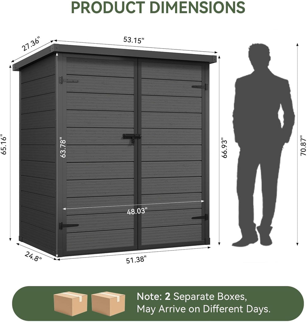 Aoxun 55 Cuft Outdoor Tall Storage Shed, 5×3 Ft Vertical Shed with Floor &...