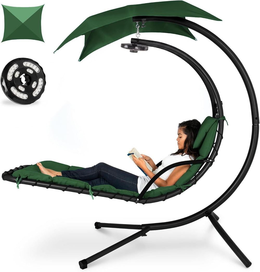 Best Choice Products Hanging LED-Lit Curved Chaise Lounge Chair Swing for Bac...