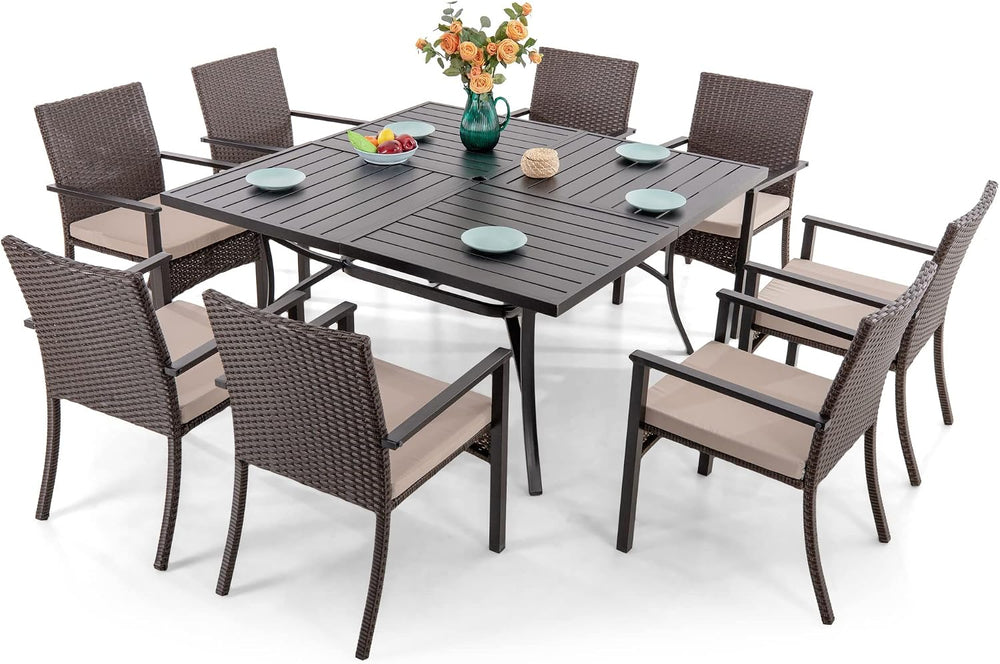 Sophia & William 9pc Square Patio Dining Set for 8, Rattan Chairs
