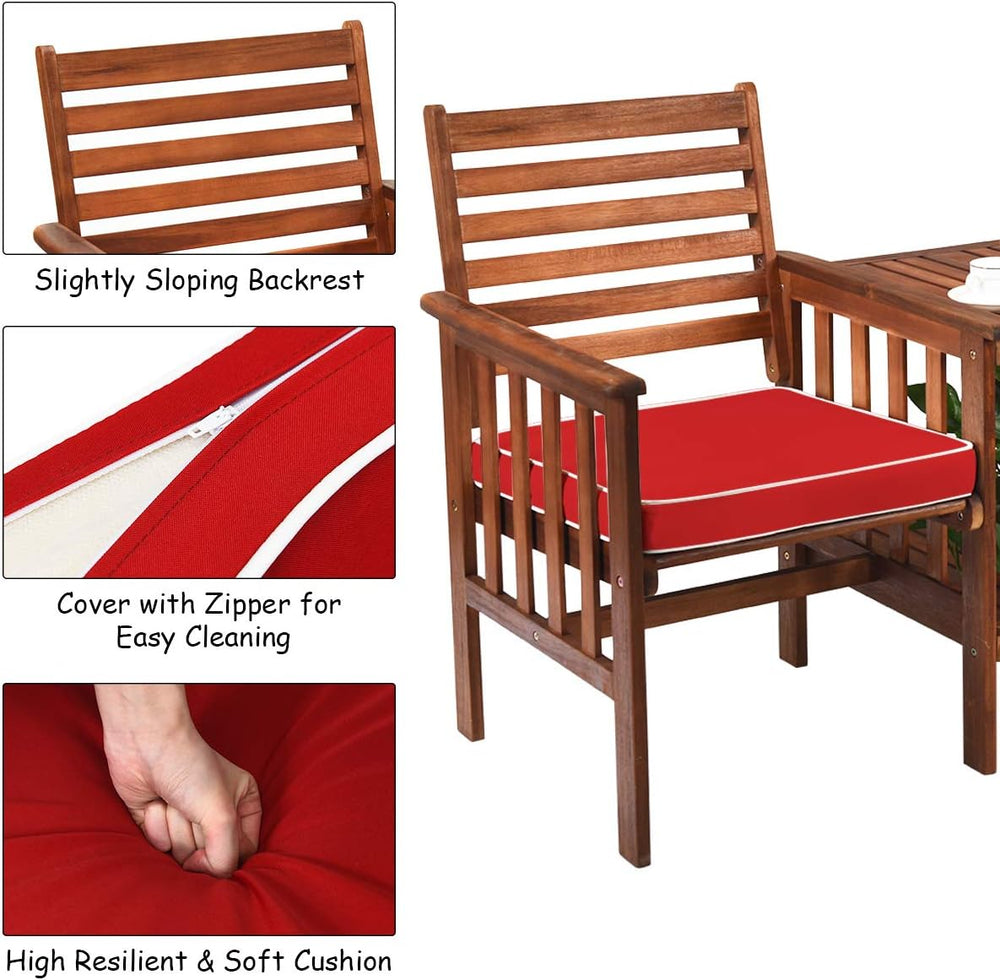 Tangkula Acacia Wood Loveseat, 3pcs Outdoor Table Chairs Set, Patio Conversat...
