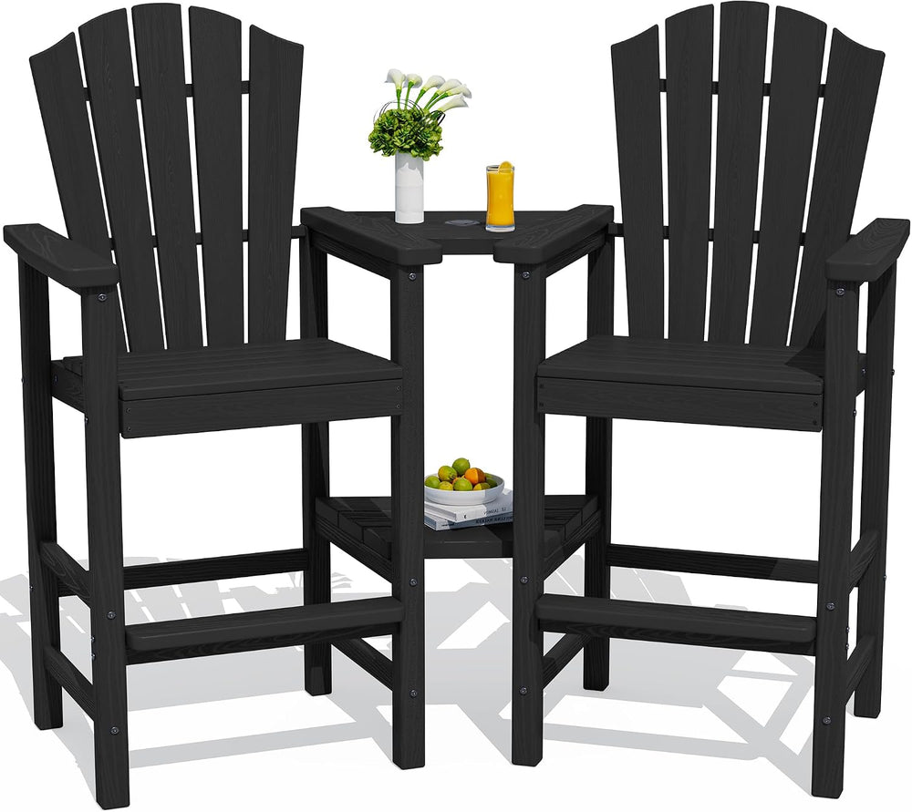 KINGYES Tall Adirondack Chair Set of 2 with Double Connecting Trays, Black