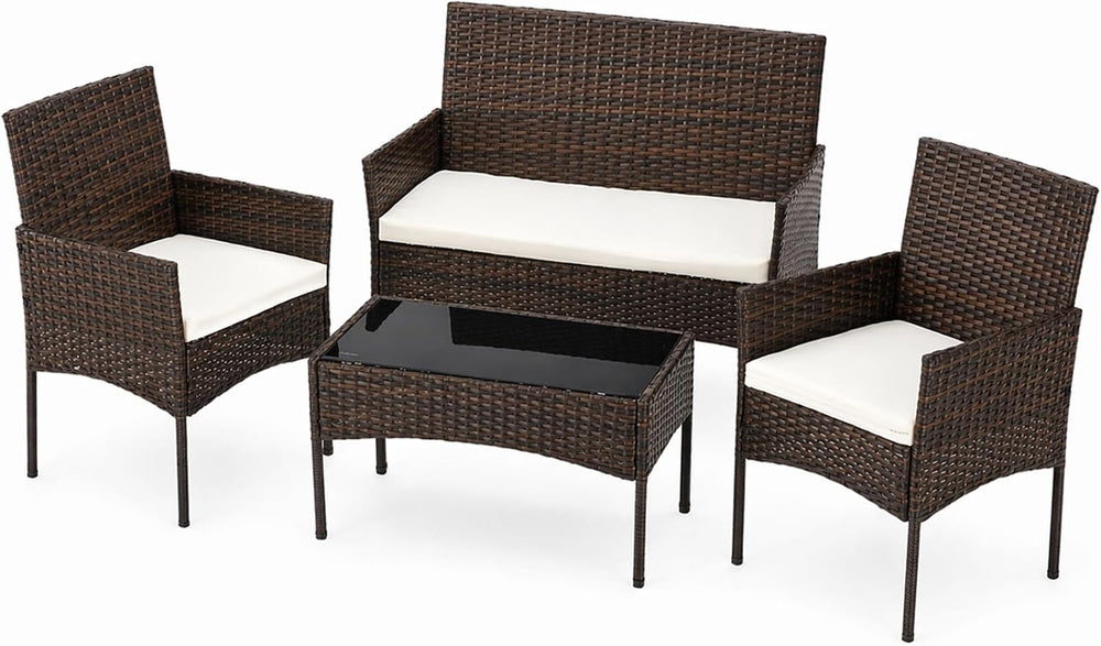 Sweetcrispy 4-Piece Patio Furniture Set, Outdoor Wicker Conversation
