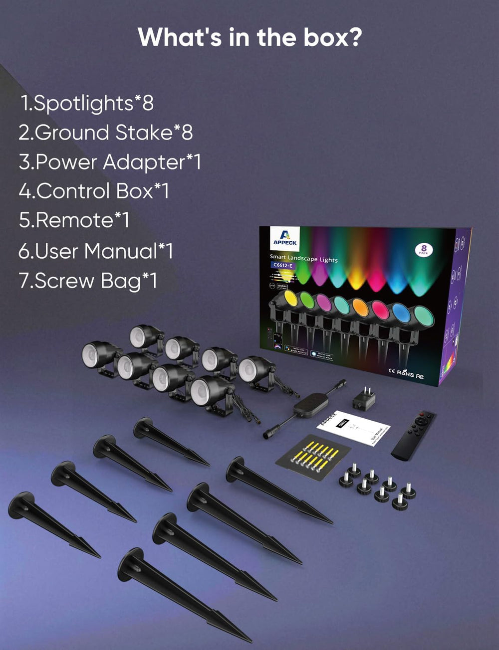 APPECK Landscape Lighting, RGBW Spotlights with APP Control,8 Pack