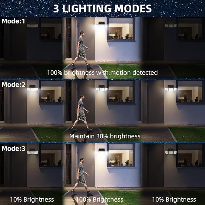 2500LM Solar Lights Outdoor with Motion Sensor,3 Head 270° Wide Angle Street ...