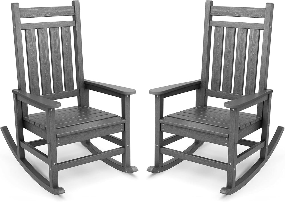 SERWALL Outdoor Rocking Chair Set of 2, HDPE Rocking Chair for Adult, Grey
