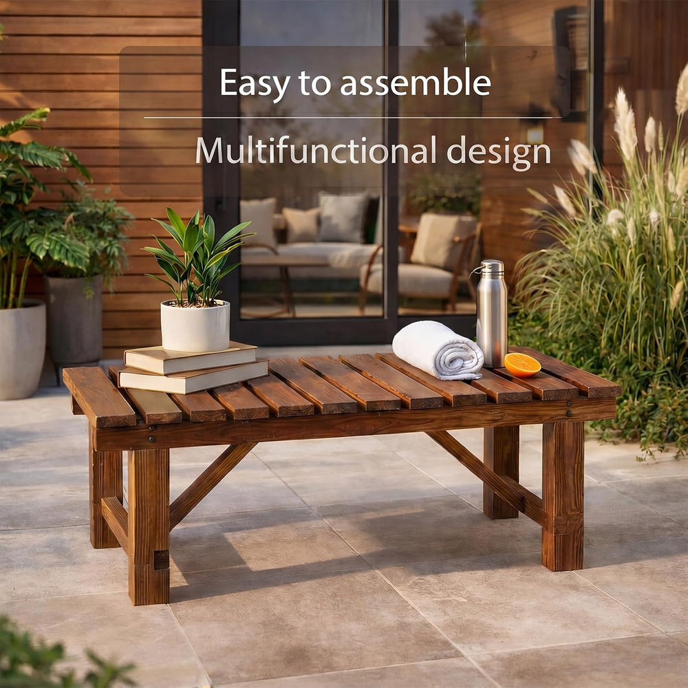 Cinnvoice 35.5 Inch Outdoor Garden Bench, Wooden Rustic Style